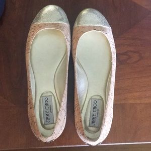 Gold and cork Jimmy Choo Ballet flats NEVER WORN